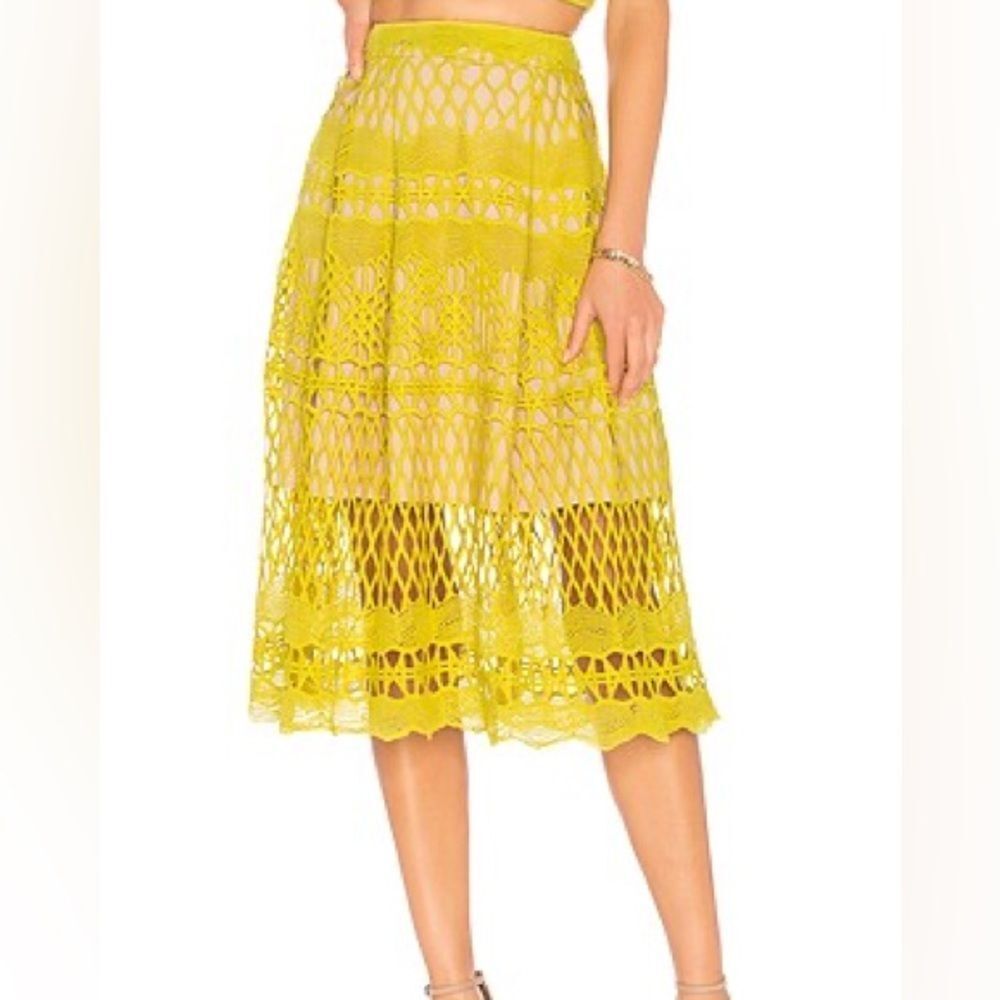 NWT SOLD OUT Revolve Endless Rose Guipure Lace Midi Skirt Crocheted XS Citron